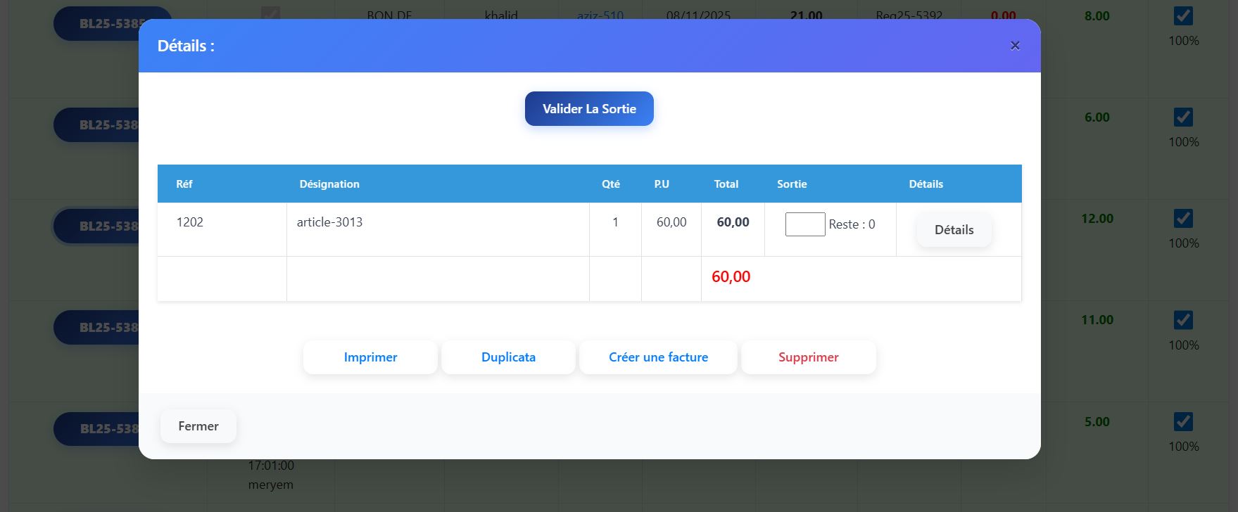 DВtail Du Bon De Livraison